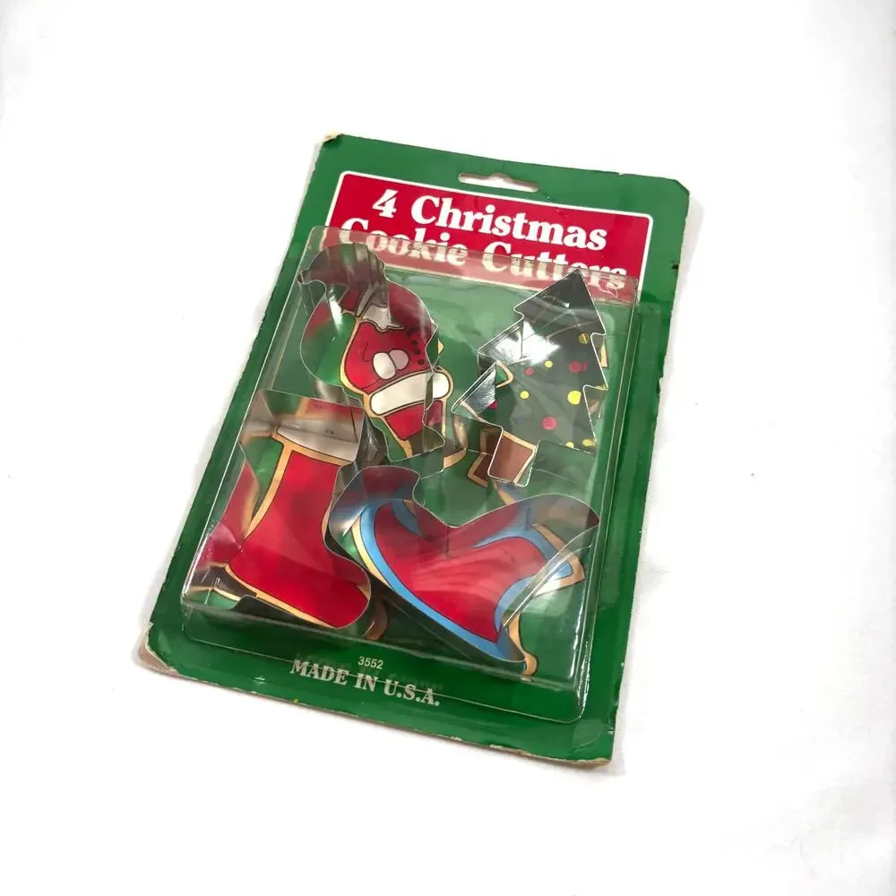 Vintage Fox Run Christmas Cookie Cutters Set 4 Sleigh Santa Tree Stocking USA NO
